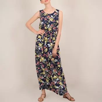 Платье длинное с растительным рисунком и оригинальной открытой спинкой