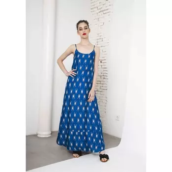 Платье длинное с рисунком жираф на тонких бретелях