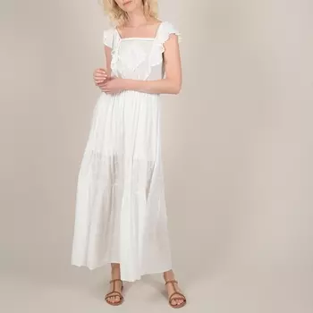 Платье длинное с рукавами с воланами и вышивкой на груди