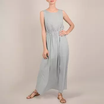 Платье длинное в полоску без рукавов с эластичным поясом