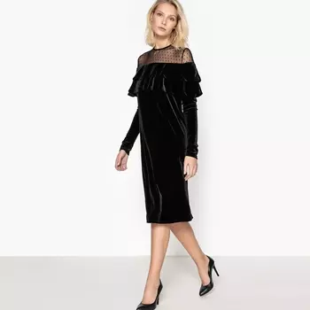 Платье из велюра с воланом