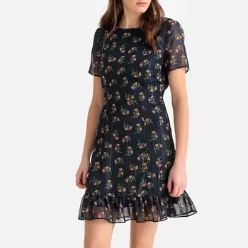 Платье из вуали с цветочным рисунком и открытой спинкой с воланами