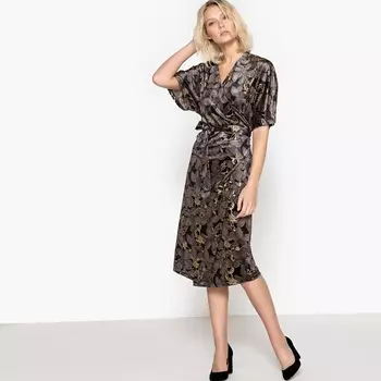 Платье-кимоно из велюра с рисунком