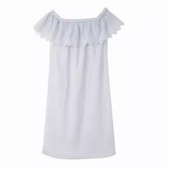 Платье короткое с английской вышивкой и воланами на плечах