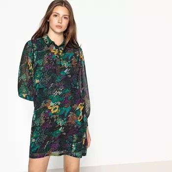 Платье короткое с цветочным рисунком и длинными рукавами