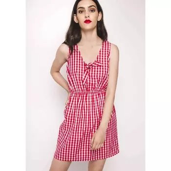 Платье короткое с V-образным вырезом с бантом, без рукавов