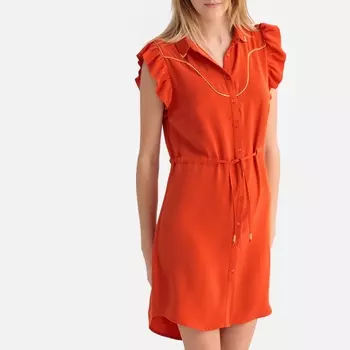 Платье короткое с застежкой на пуговицы и воланами на плечах