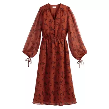 Платье-макси с цветочным рисунком и длинными рукавами