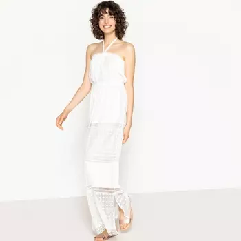 Платье-макси с кружевом и бретелями с завязками