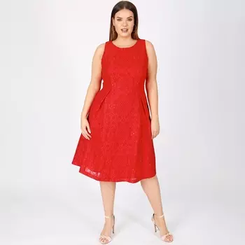 Платье-миди расклешенное из кружева без рукавов
