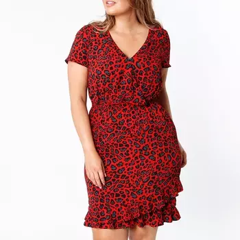 Платье-миди расклешенное с рисунком и короткими рукавами