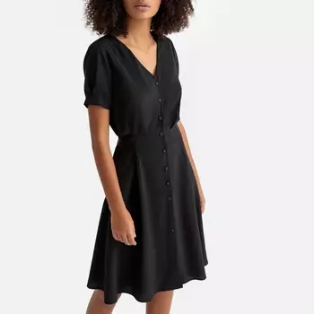 Платье-миди с застежкой на пуговицы и короткими рукавами
