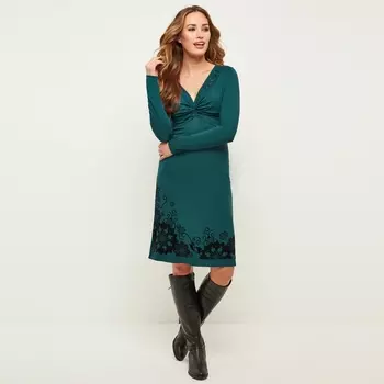 Платье облегающее с V-образным декольте и длинными рукавами