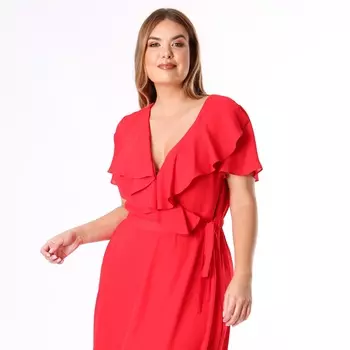 Платье однотонное с запахом и короткими рукавами