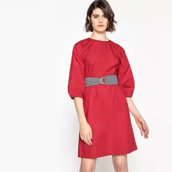 Платье прямое однотонное с поясом с рисунком