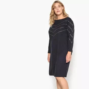 Платье прямое с длинными рукавами из трикотажа джерси