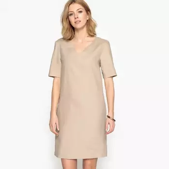 Платье прямое с короткими рукавами из 100% льна