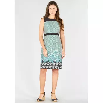 Платье прямое с рисунком в горошек и цветочным рисунком, без рукавов