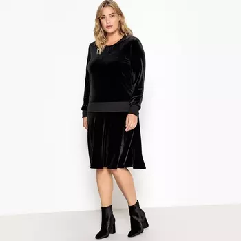 Платье прямое средней длины с длинными рукавами из велюра