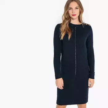 Платье-пуловер однотонное с пуговицами на вырезе, форма футляра