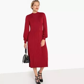Платье-пуловер плиссированное, отрезное по талии, длина миди