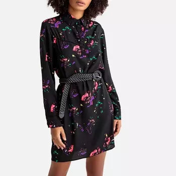 Платье расклешенное с абстрактным рисунком и длинными рукавами