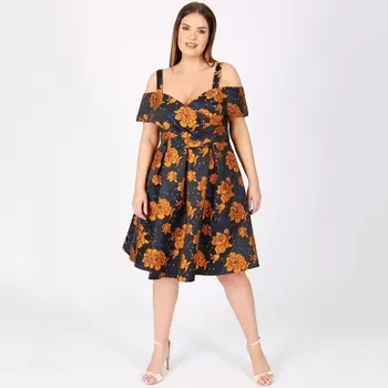 Платье расклешенное с цветочным принтом средней длины