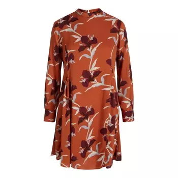 Платье расклешенное с круглым вырезом и цветочным рисунком