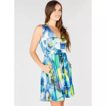 Платье расклешенное с завязками на поясе, без рукавов