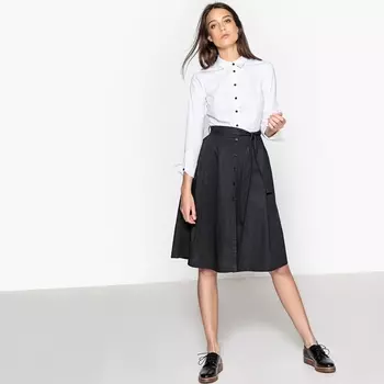 Платье-рубашка двухцветное, с поясом, из хлопка