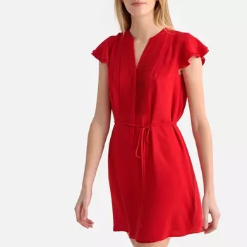 Платье-рубашка с короткими рукавами с воланами