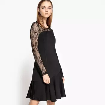 Платье с баской из кружева и вискозы