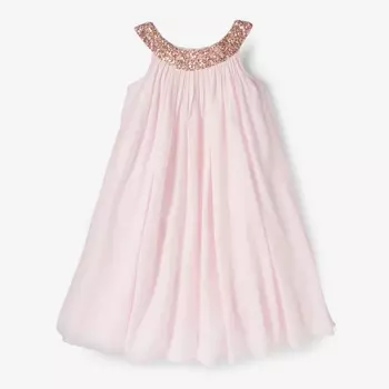 Платье с блестками на вырезе, 3-12 лет