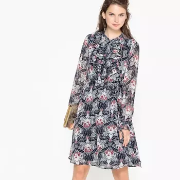 Платье с цветочным рисунком и воланами на груди