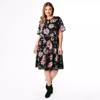 Платье с круглым вырезом и цветочным рисунком