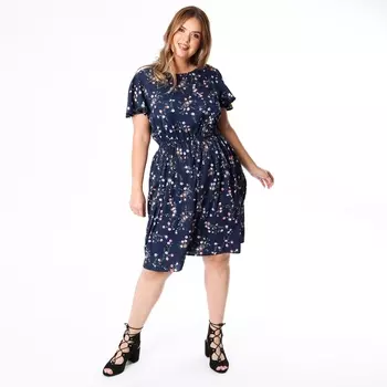 Платье с круглым вырезом и цветочным рисунком