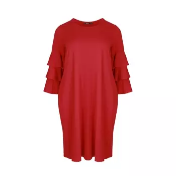 Платье с круглым вырезом и длинными рукавами с воланами