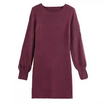 Платье с круглым вырезом и пышными рукавами из трикотажа