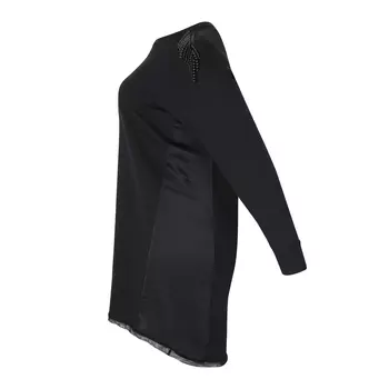 Платье с круглым вырезом, вставками из сатина и длинными рукавами