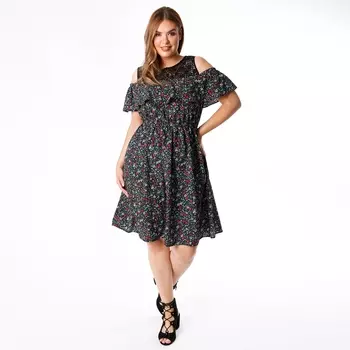 Платье с открытыми плечами и цветочным рисунком