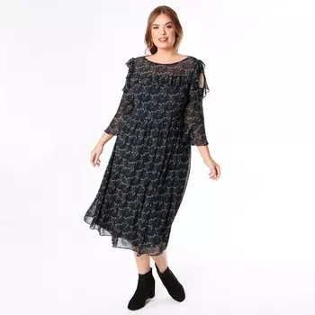 Платье с открытыми плечами и цветочным рисунком