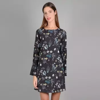 Платье с принтом, рукава-пагода, декольте сзади