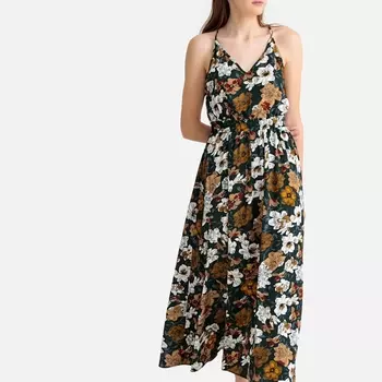 Платье с рисунком на тонких бретелях, длина миди