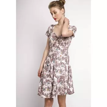 Платье с рисунком пальмы, V-образным вырезом и короткими рукавами