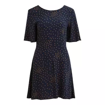 Платье с рисунком в горох, V-образным вырезом и укороченными рукавами