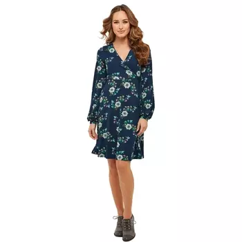 Платье с V-образным вырезом, длинными рукавами и цветочным рисунком