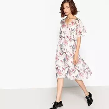 Платье с v-образным вырезом и цветочным принтом