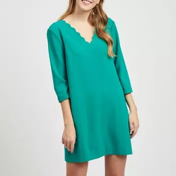 Платье с V-образным вырезом с краями в зубчик и длинными рукавами Vidiva