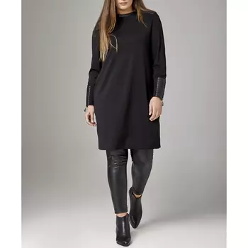 Платье с V-образным вырезом, вставками из искусственной кожи и короткими рукавами