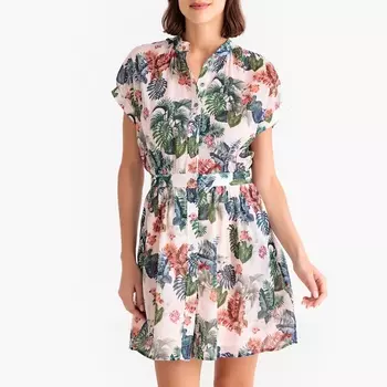 Платье с застежкой на пуговицы, рисунком и короткими рукавами TROPICAT